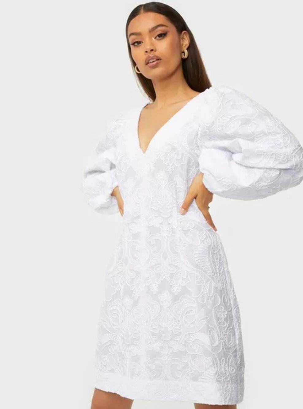 SAMSOE SAMSOE Women's Anai Dress Medium Bright White Embroidered V Neck NWOT
